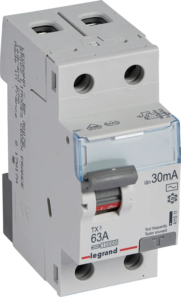 Legrand RCCB TX³ – 2P 230 V~ – 30 mA – 63 A – AC type – do not accept auxiliaries – 01 Electronics